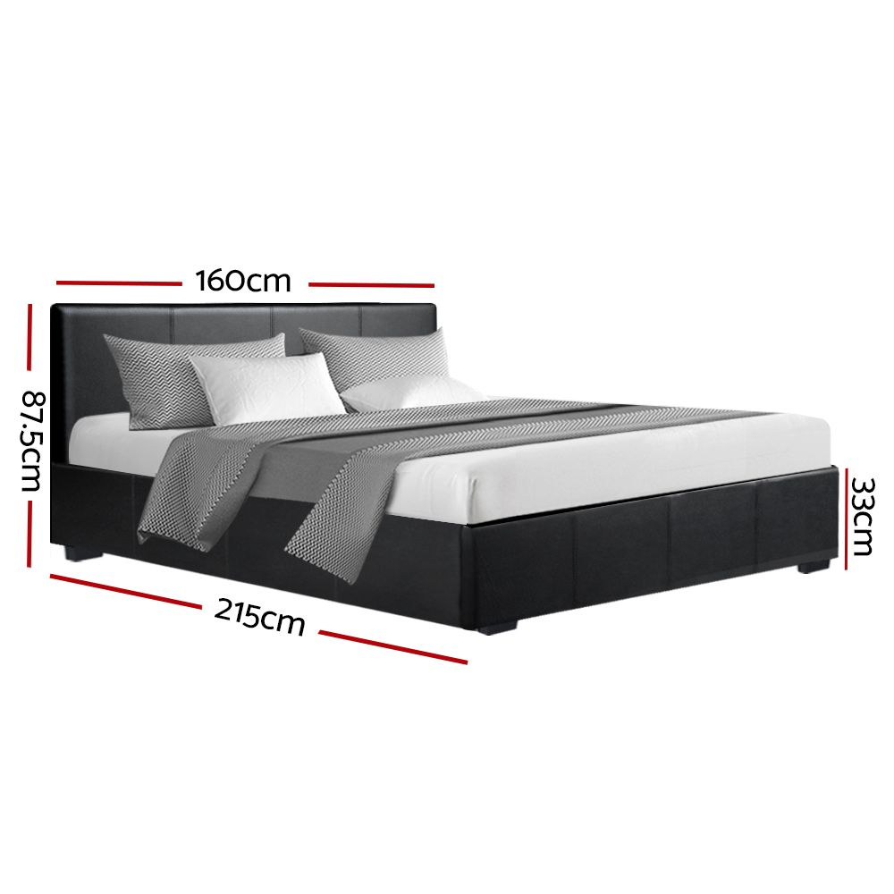 Artiss Nino Bed Frame PU Leather - Black Queen-Bed Frames-PEROZ Accessories