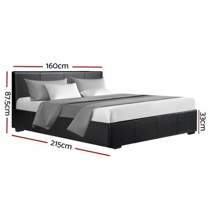 Artiss Nino Bed Frame PU Leather - Black Queen-Bed Frames-PEROZ Accessories