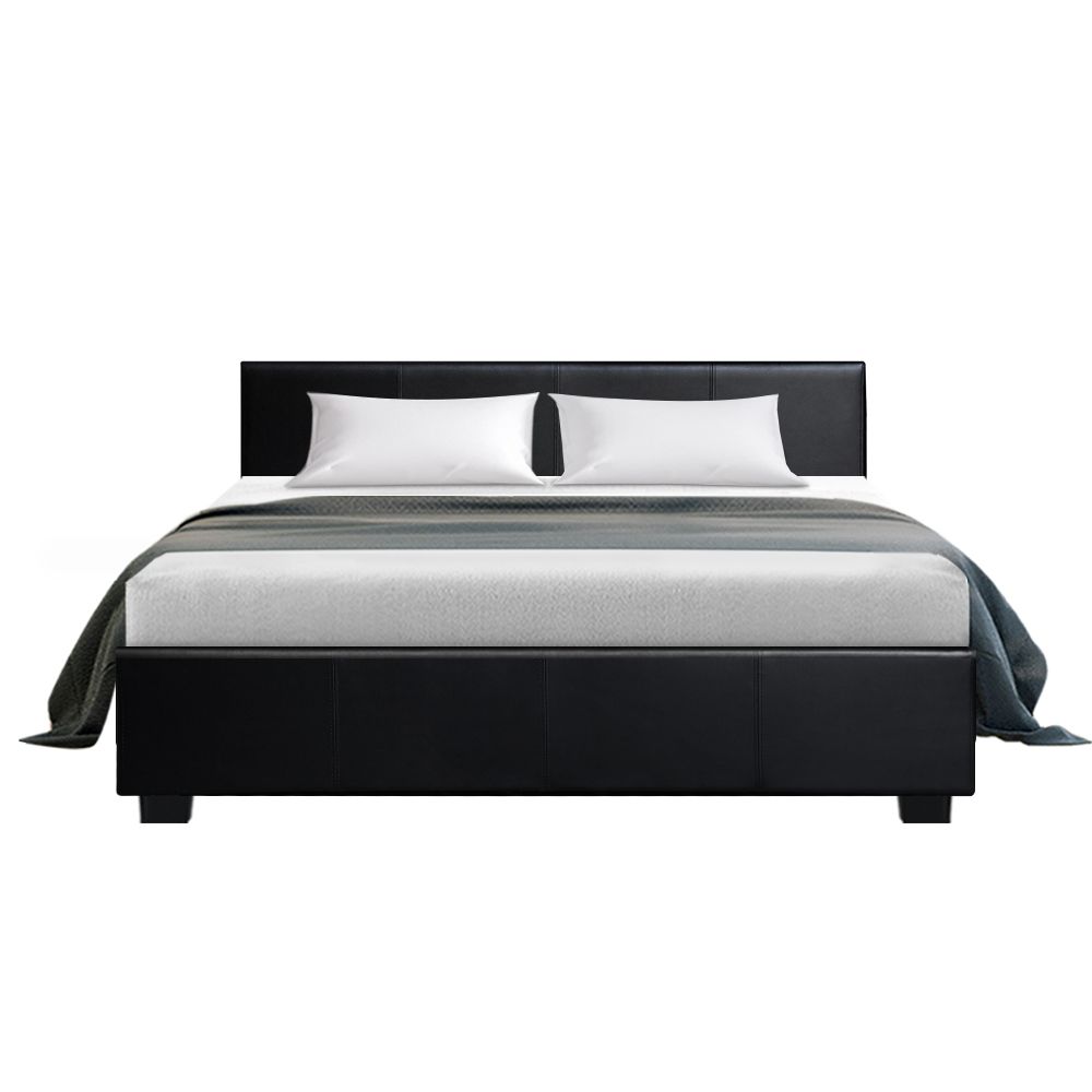 Artiss Nino Bed Frame PU Leather - Black Queen-Bed Frames-PEROZ Accessories
