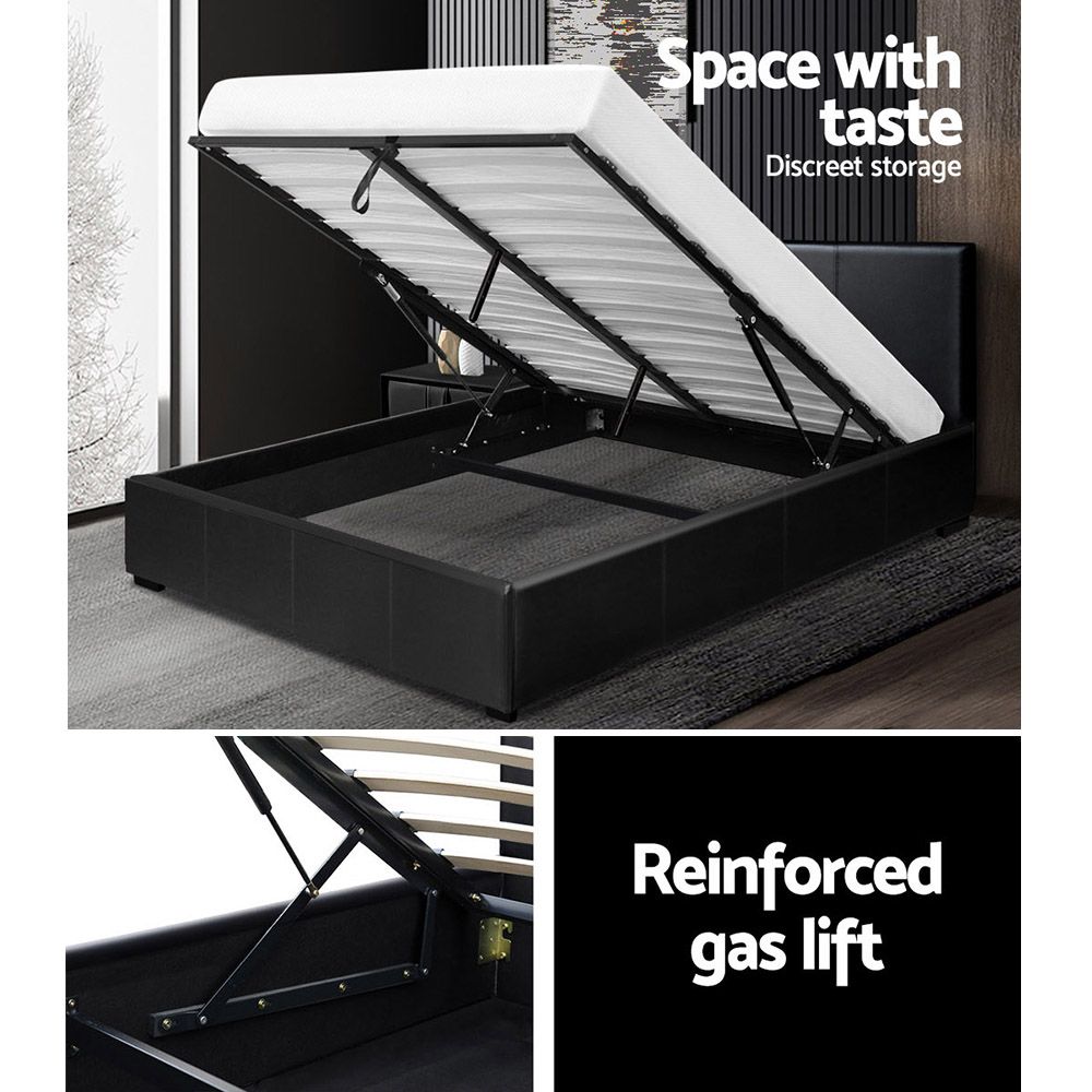 Artiss Nino Bed Frame PU Leather - Black Queen-Bed Frames-PEROZ Accessories