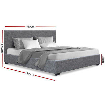 Artiss Bed Frame Queen Size Gas Lift Base -NINO Grey-Bed Frames-PEROZ Accessories