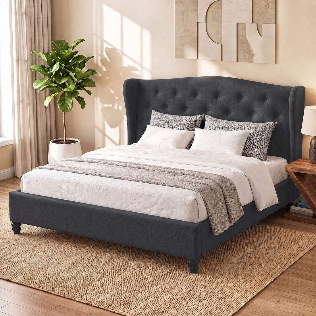 Artiss Pier Bed Frame Fabric - Charcoal King-Bed Frames-PEROZ Accessories