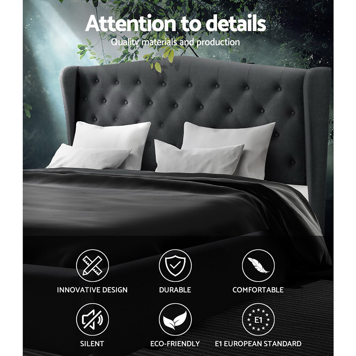 Artiss Pier Bed Frame Fabric - Charcoal King-Bed Frames-PEROZ Accessories