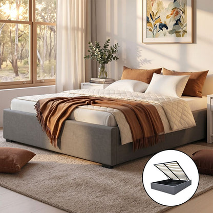 Artiss Double Full Size Gas Lift Bed Frame Base With Storage Platform Fabric-Bed Frames-PEROZ Accessories