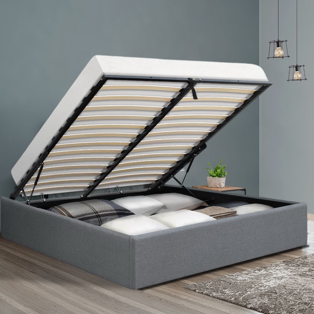 Artiss Double Full Size Gas Lift Bed Frame Base With Storage Platform Fabric-Bed Frames-PEROZ Accessories