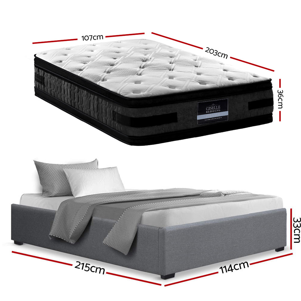 Artiss Bed Frame with 36cm Giselle Mattress Set King Single Gas Lift Base Grey-Furniture &gt; Bedroom &gt; Beds &amp; Bed Frames-PEROZ Accessories
