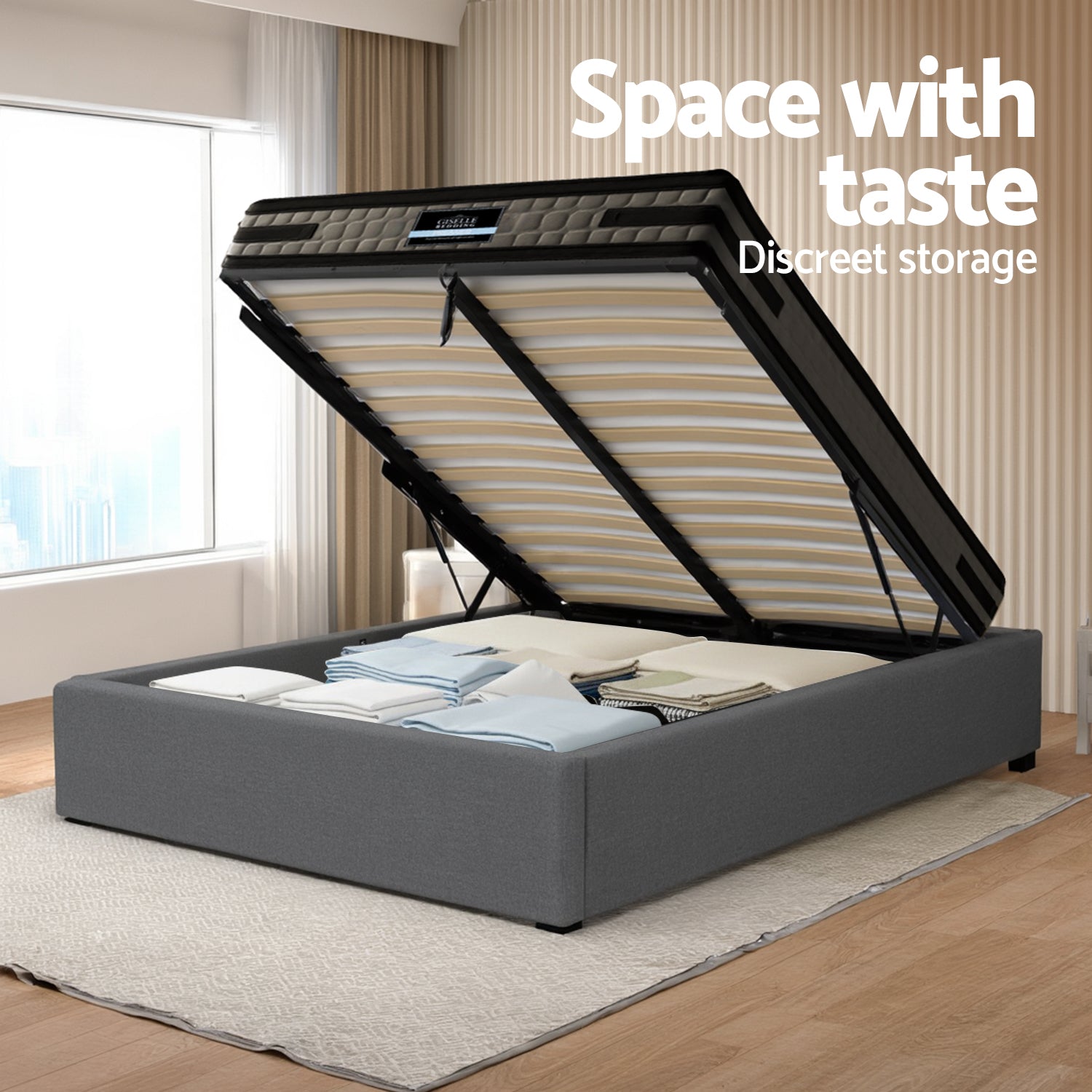 Artiss Bed Frame with 36cm Giselle Mattress Set King Single Gas Lift Base Grey-Furniture &gt; Bedroom &gt; Beds &amp; Bed Frames-PEROZ Accessories