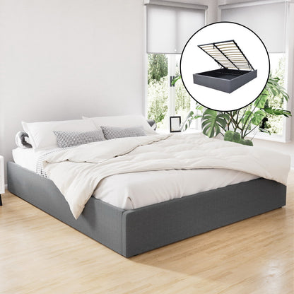 Artiss Bed Frame King Size Gas Lift Base With Storage Platform Grey Fabric Toki Collection-Bed Frames-PEROZ Accessories
