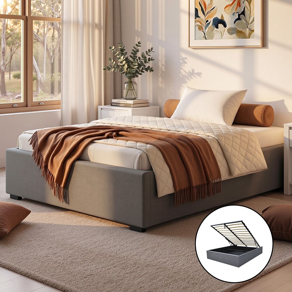 Artiss King Single Size Gas Lift Bed Frame Base With Storage Platform Fabric-Bed Frames-PEROZ Accessories