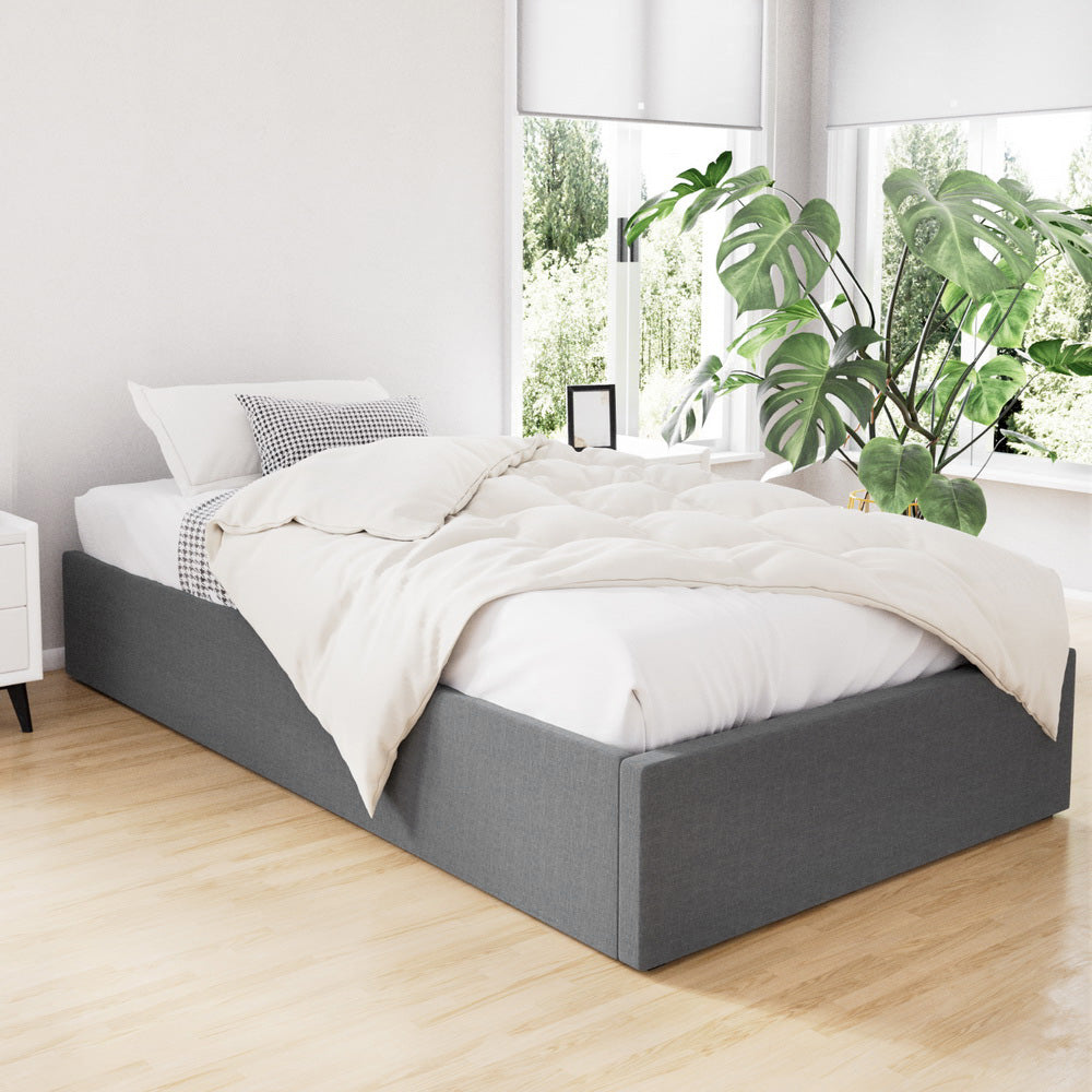 Artiss King Single Size Gas Lift Bed Frame Base With Storage Platform Fabric-Bed Frames-PEROZ Accessories