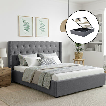 Artiss King Bed Frame Storage Tufted Headboard Gas Lift Base Grey-Furniture &gt; Bedroom &gt; Beds &amp; Bed Frames-PEROZ Accessories