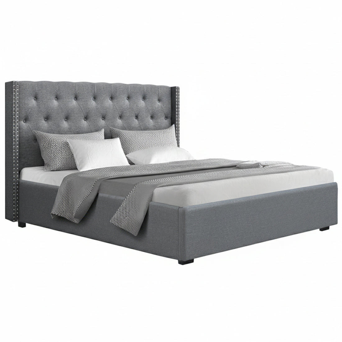 Artiss King Bed Frame Storage Tufted Headboard Gas Lift Base Grey-Furniture &gt; Bedroom &gt; Beds &amp; Bed Frames-PEROZ Accessories