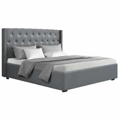 Artiss King Bed Frame Storage Tufted Headboard Gas Lift Base Grey-Furniture &gt; Bedroom &gt; Beds &amp; Bed Frames-PEROZ Accessories
