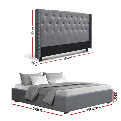 Artiss King Bed Frame Storage Tufted Headboard Gas Lift Base Grey-Furniture &gt; Bedroom &gt; Beds &amp; Bed Frames-PEROZ Accessories
