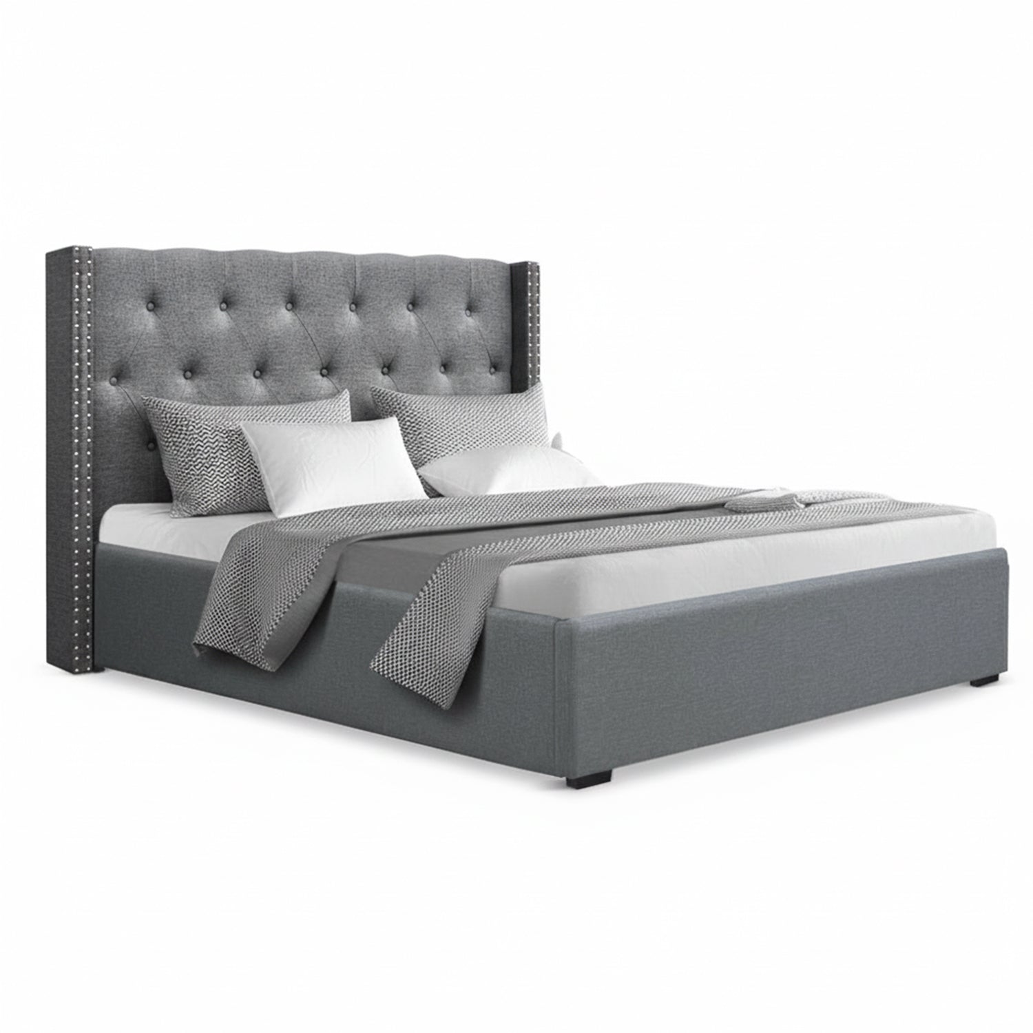 Artiss Queen Bed Frame Storage Tufted Headboard Gas Lift Base Grey-Furniture &gt; Bedroom &gt; Beds &amp; Bed Frames-PEROZ Accessories