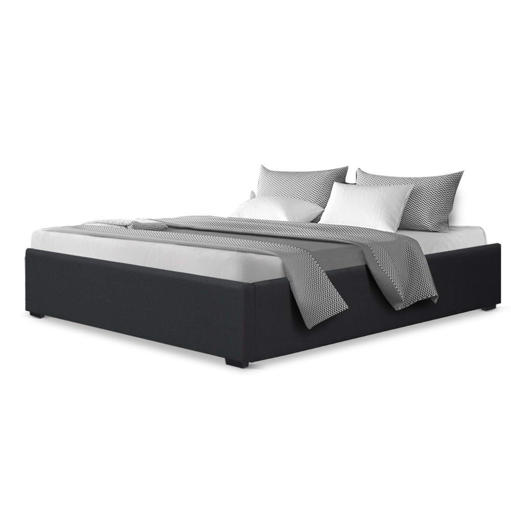 Artiss TOKI Queen Size Storage Gas Lift Bed Frame without Headboard Fabric Charcoal-Bed Frames-PEROZ Accessories