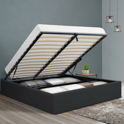 Artiss TOKI Queen Size Storage Gas Lift Bed Frame without Headboard Fabric Charcoal-Bed Frames-PEROZ Accessories