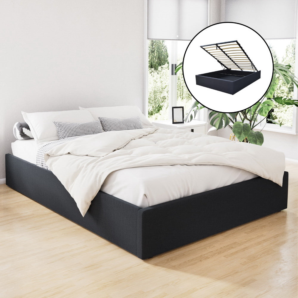 Artiss TOKI Queen Size Storage Gas Lift Bed Frame without Headboard Fabric Charcoal-Bed Frames-PEROZ Accessories