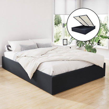 Artiss TOKI Queen Size Storage Gas Lift Bed Frame without Headboard Fabric Charcoal-Bed Frames-PEROZ Accessories