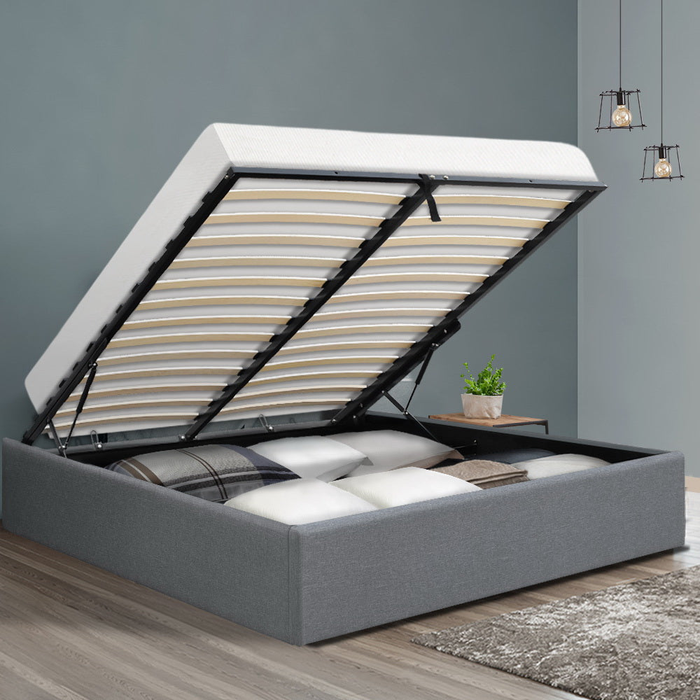 Artiss Queen Size Gas Lift Bed Frame Base With Storage Platform Fabric-Bed Frames-PEROZ Accessories