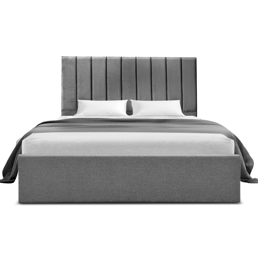 Artiss Double Bed Frame with Storage Grey Velvet Headboard Gas Lift Platform Base-Furniture > Bedroom > Beds &amp; Bed Frames-PEROZ Accessories