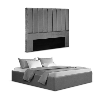 Artiss Double Bed Frame with Storage Grey Velvet Headboard Gas Lift Platform Base-Furniture > Bedroom > Beds &amp; Bed Frames-PEROZ Accessories