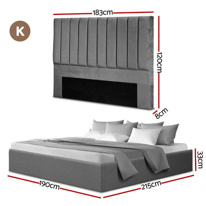 Artiss King Bed Frame with Storage Grey Velvet Headboard Gas Lift Platform Base-Furniture &gt; Bedroom &gt; Beds &amp; Bed Frames-PEROZ Accessories