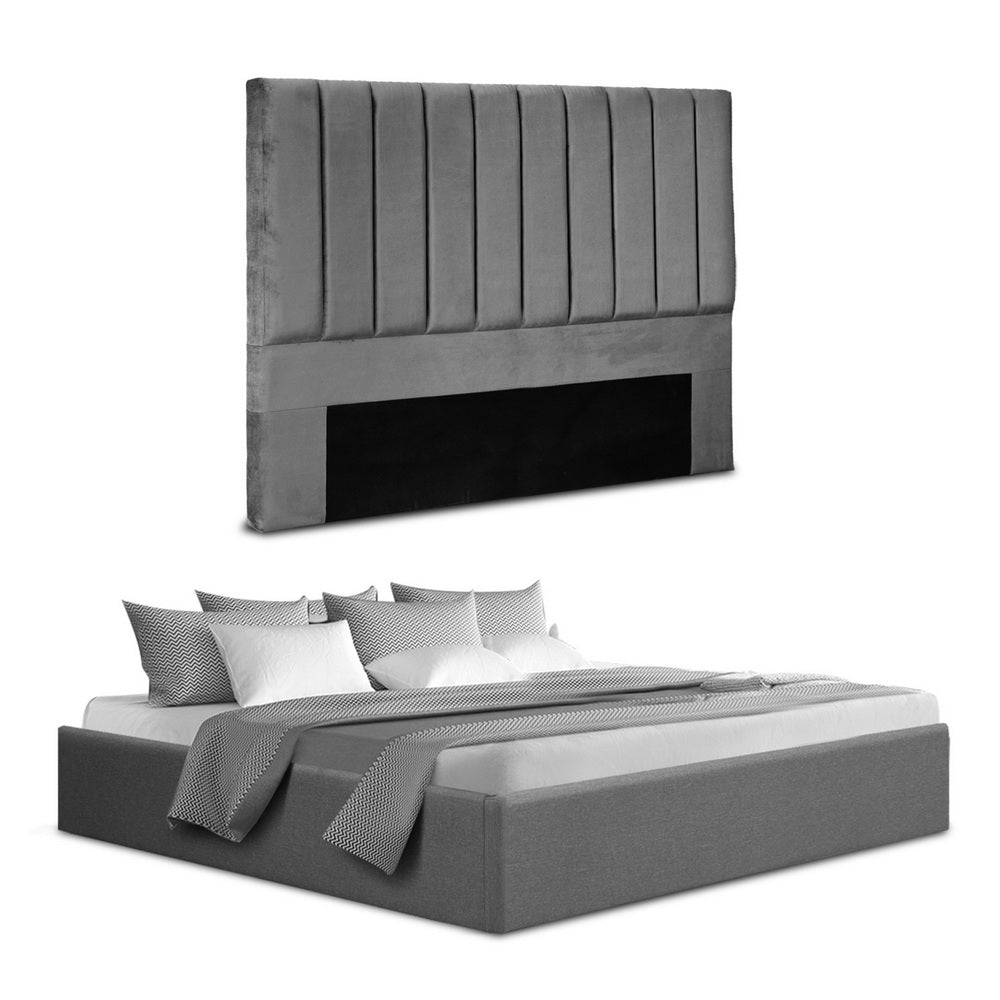 Artiss King Bed Frame with Storage Grey Velvet Headboard Gas Lift Platform Base-Furniture &gt; Bedroom &gt; Beds &amp; Bed Frames-PEROZ Accessories