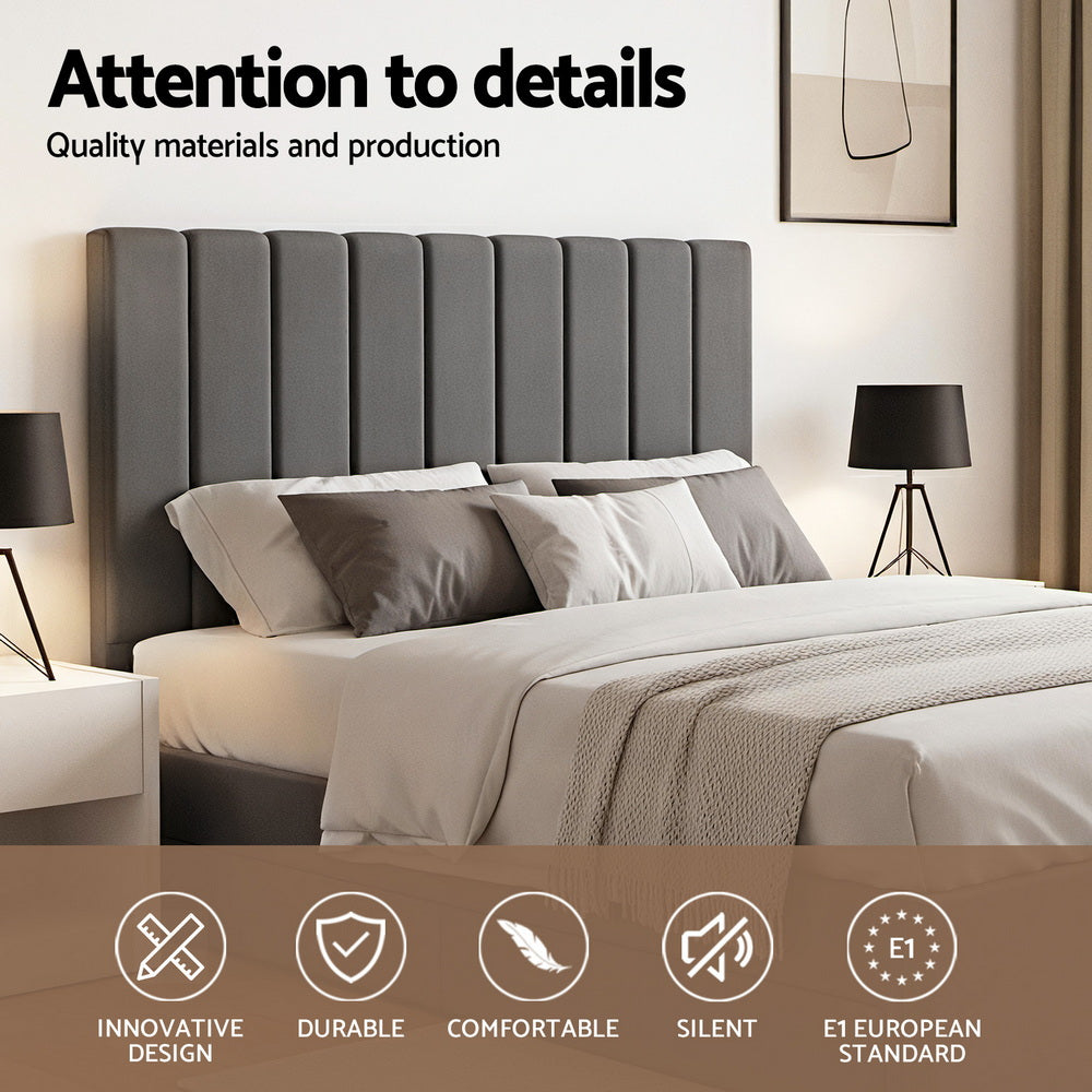 Artiss Queen Bed Frame with Storage Grey Velvet Headboard Gas Lift Platform Base-Furniture &gt; Bedroom &gt; Beds &amp; Bed Frames-PEROZ Accessories