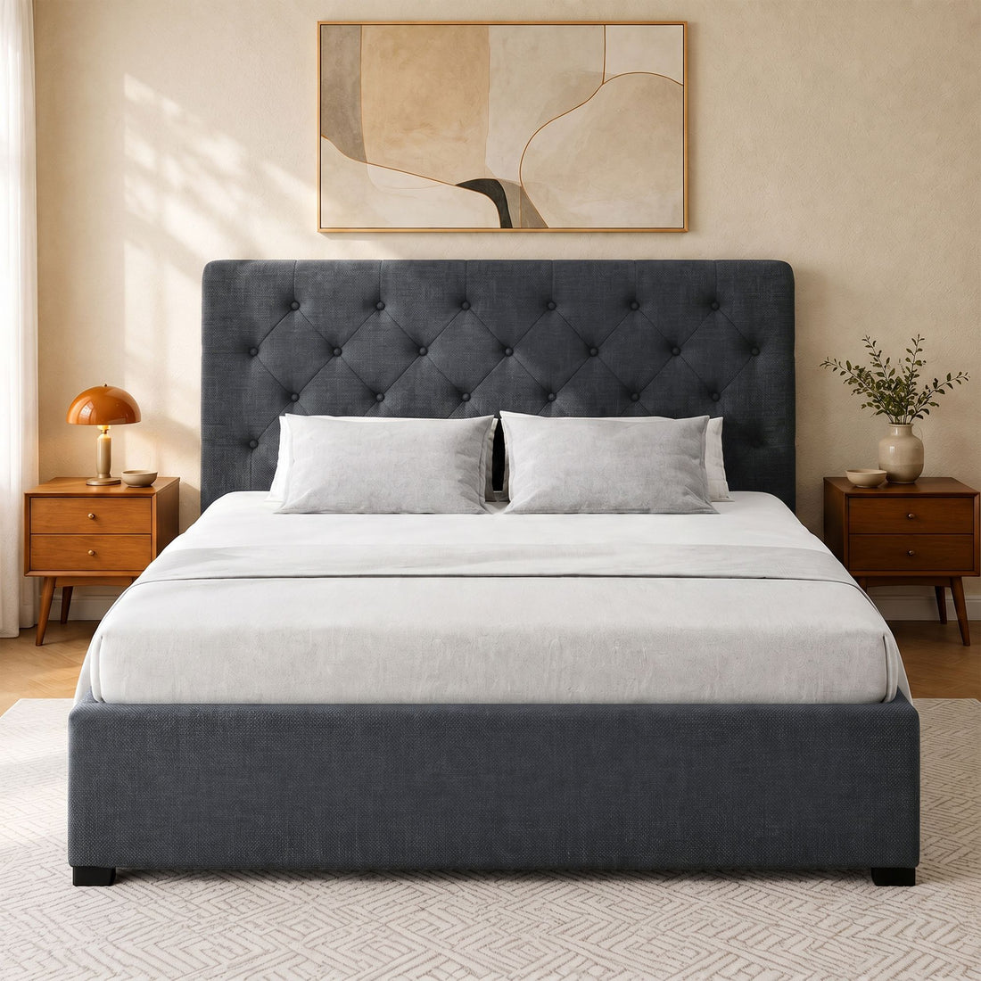 Artiss Bed Frame Double Size Gas Lift Base With Storage Charcoal Fabric Vila Collection-Bed Frames-PEROZ Accessories