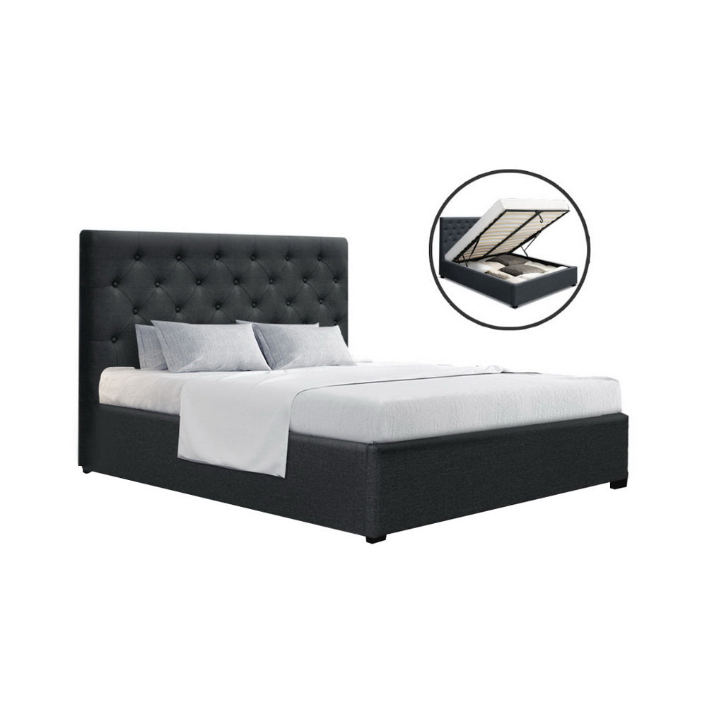 Artiss Bed Frame Double Size Gas Lift Base With Storage Charcoal Fabric Vila Collection-Bed Frames-PEROZ Accessories
