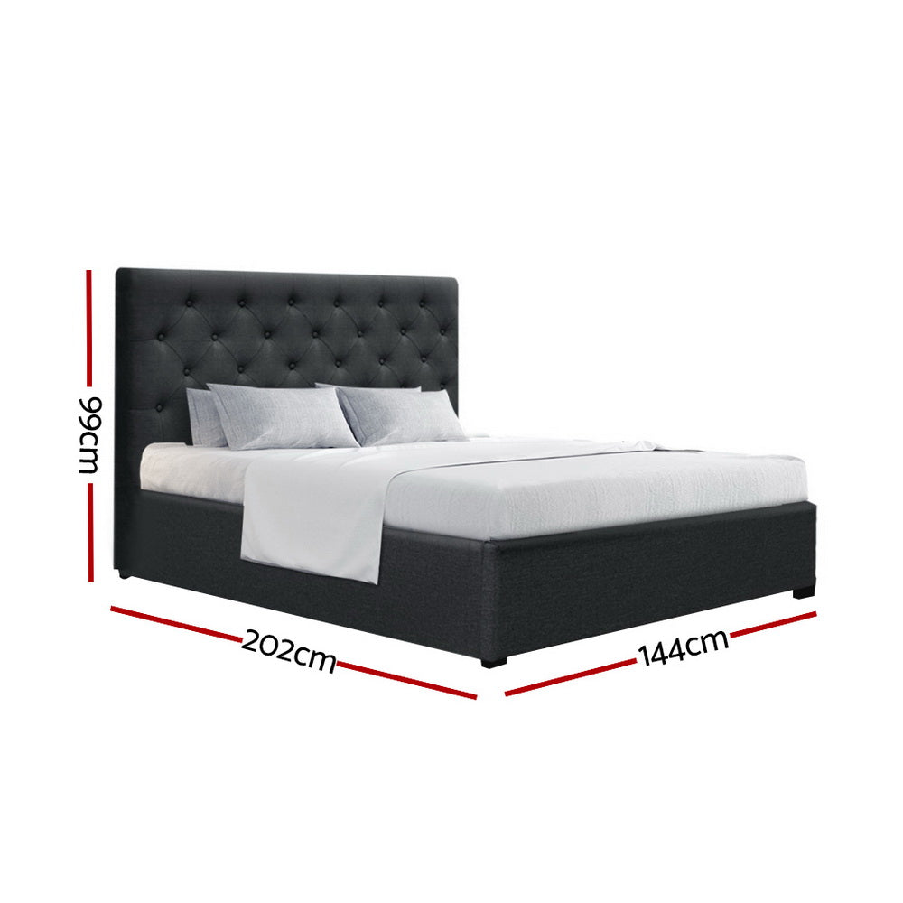 Artiss Bed Frame Double Size Gas Lift Base With Storage Charcoal Fabric Vila Collection-Bed Frames-PEROZ Accessories
