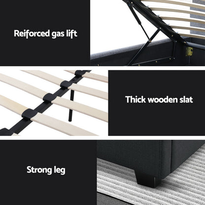 Artiss Bed Frame Double Size Gas Lift Base With Storage Charcoal Fabric Vila Collection-Bed Frames-PEROZ Accessories