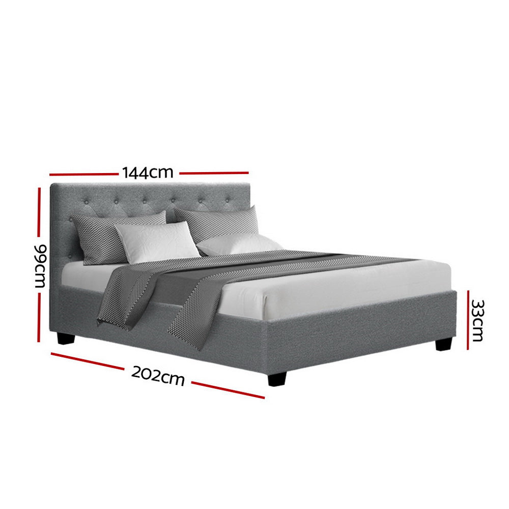 Artiss Vila Bed Frame Fabric Gas Lift Storage - Grey Double-Bed Frames-PEROZ Accessories