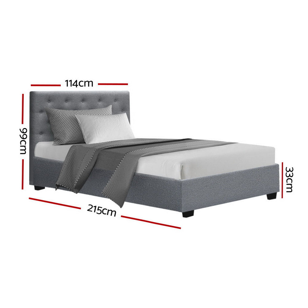 Artiss Vila Bed Frame Fabric Gas Lift Storage - Grey King Single-Bed Frames-PEROZ Accessories