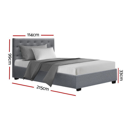 Artiss Vila Bed Frame Fabric Gas Lift Storage - Grey King Single-Bed Frames-PEROZ Accessories