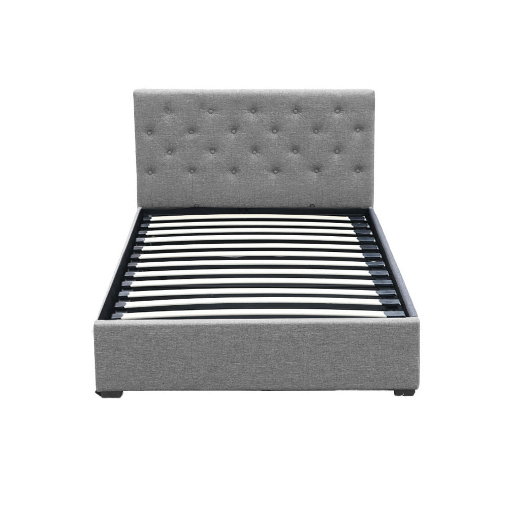 Artiss Vila Bed Frame Fabric Gas Lift Storage - Grey King Single-Bed Frames-PEROZ Accessories