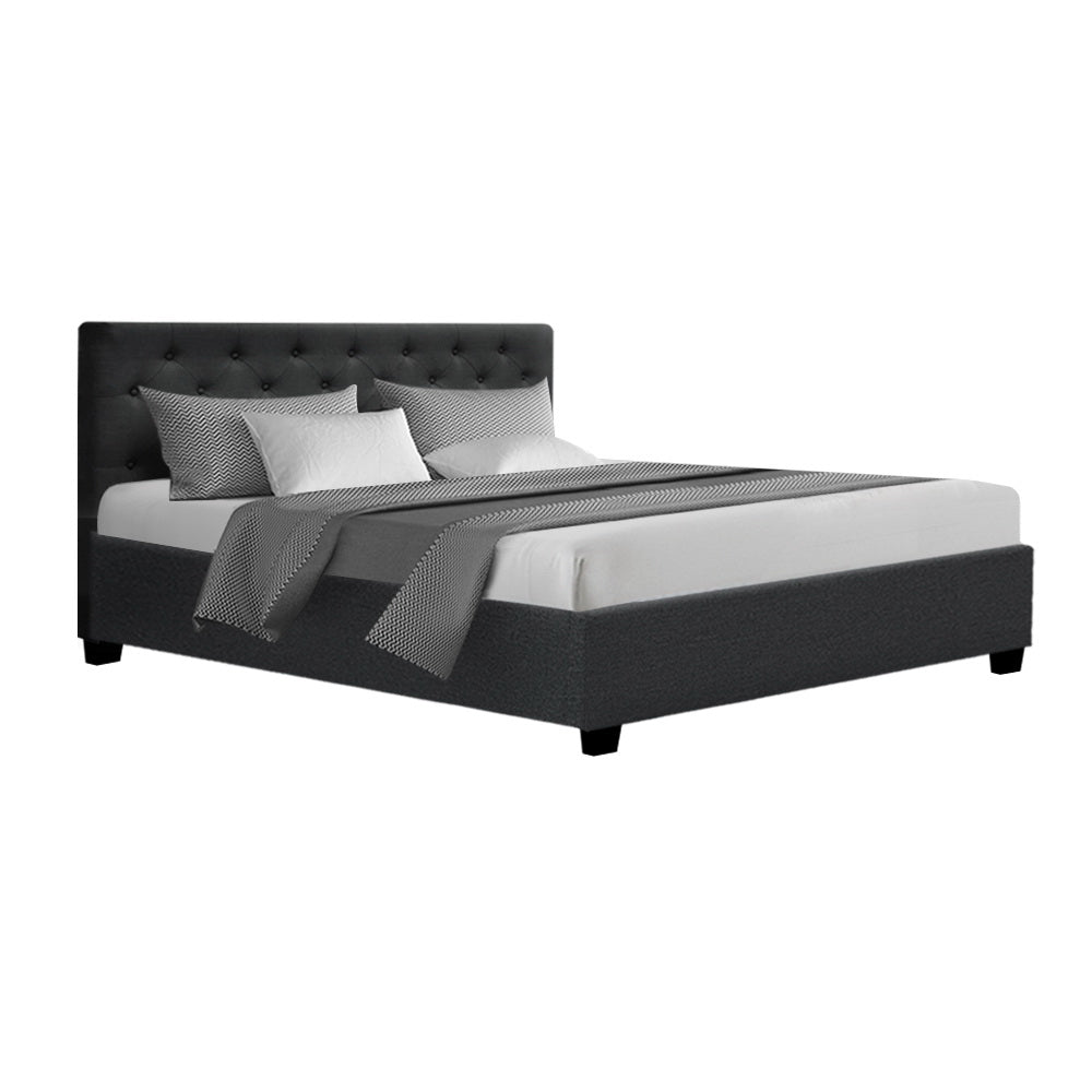 Artiss Vila Bed Frame Fabric Gas Lift Storage - Charcoal Queen-Bed Frames-PEROZ Accessories
