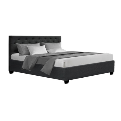 Artiss Vila Bed Frame Fabric Gas Lift Storage - Charcoal Queen-Bed Frames-PEROZ Accessories