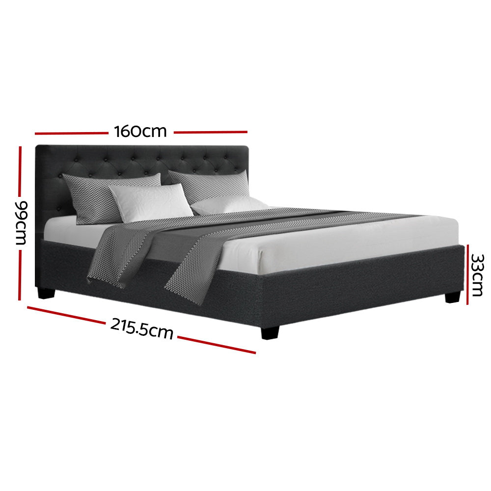 Artiss Vila Bed Frame Fabric Gas Lift Storage - Charcoal Queen-Bed Frames-PEROZ Accessories