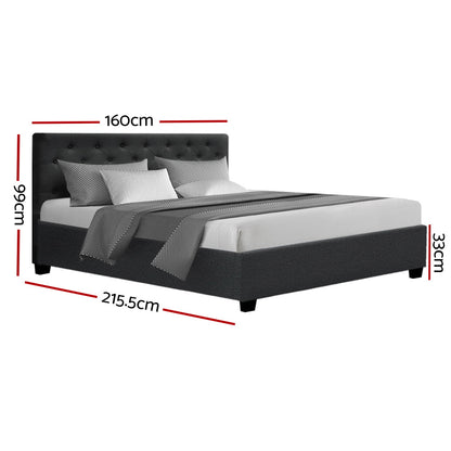Artiss Vila Bed Frame Fabric Gas Lift Storage - Charcoal Queen-Bed Frames-PEROZ Accessories