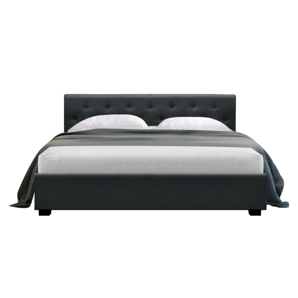 Artiss Vila Bed Frame Fabric Gas Lift Storage - Charcoal Queen-Bed Frames-PEROZ Accessories