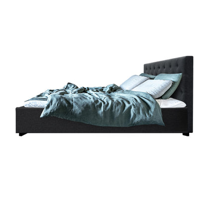 Artiss Vila Bed Frame Fabric Gas Lift Storage - Charcoal Queen-Bed Frames-PEROZ Accessories