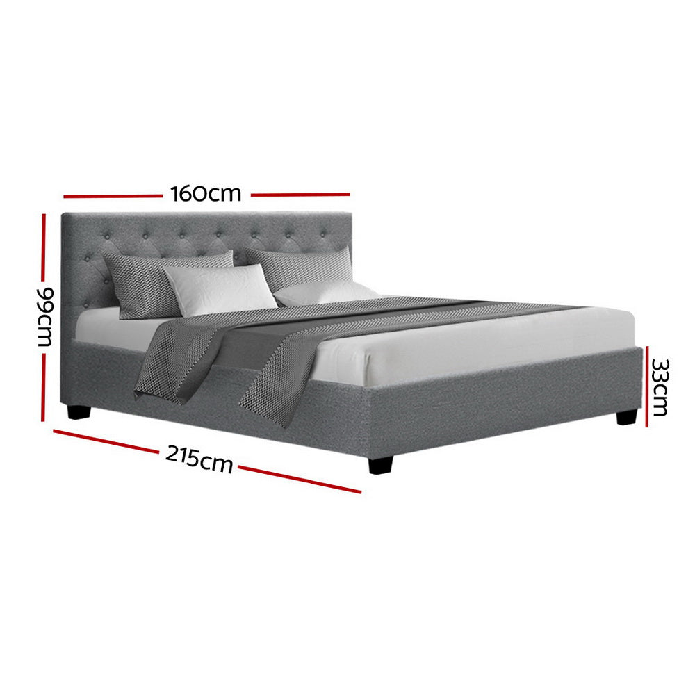 Artiss Vila Bed Frame Fabric Gas Lift Storage - Grey Queen-Furniture &gt; Bedroom-PEROZ Accessories