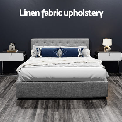 Artiss Vila Bed Frame Fabric Gas Lift Storage - Grey Queen-Furniture &gt; Bedroom-PEROZ Accessories