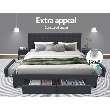 Artiss Avio Bed Frame Fabric Storage Drawers - Charcoal Queen-Bed Frames-PEROZ Accessories