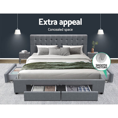 Artiss Avio Bed Frame Fabric Storage Drawers - Grey Queen-Bed Frames-PEROZ Accessories