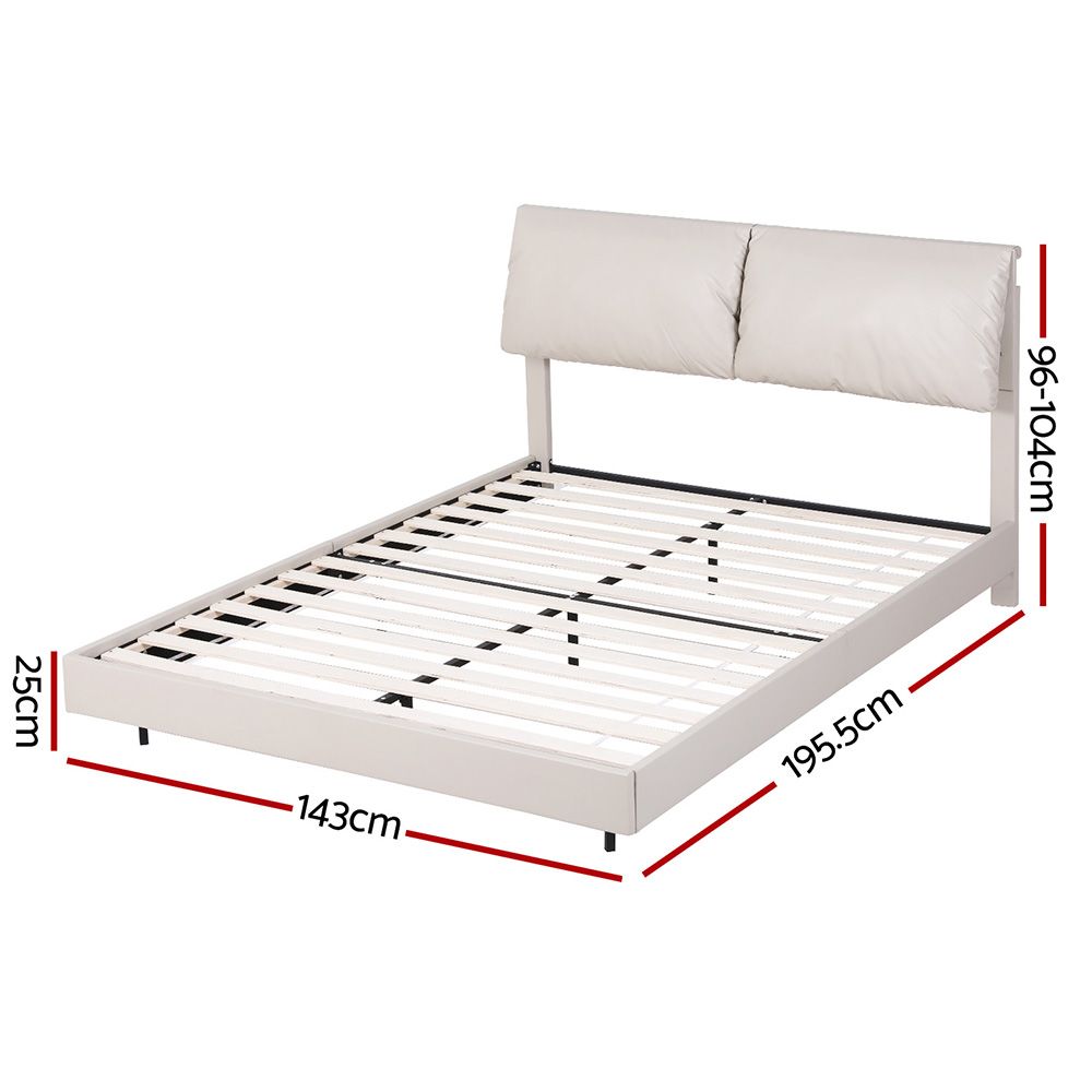 Artiss Double Bed Frame RGB LED Floating Beds Adjustable Headboard Beige White-Furniture > Bedroom > Beds &amp; Bed Frames-PEROZ Accessories