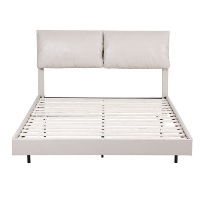 Artiss Double Bed Frame RGB LED Floating Beds Adjustable Headboard Beige White-Furniture > Bedroom > Beds &amp; Bed Frames-PEROZ Accessories