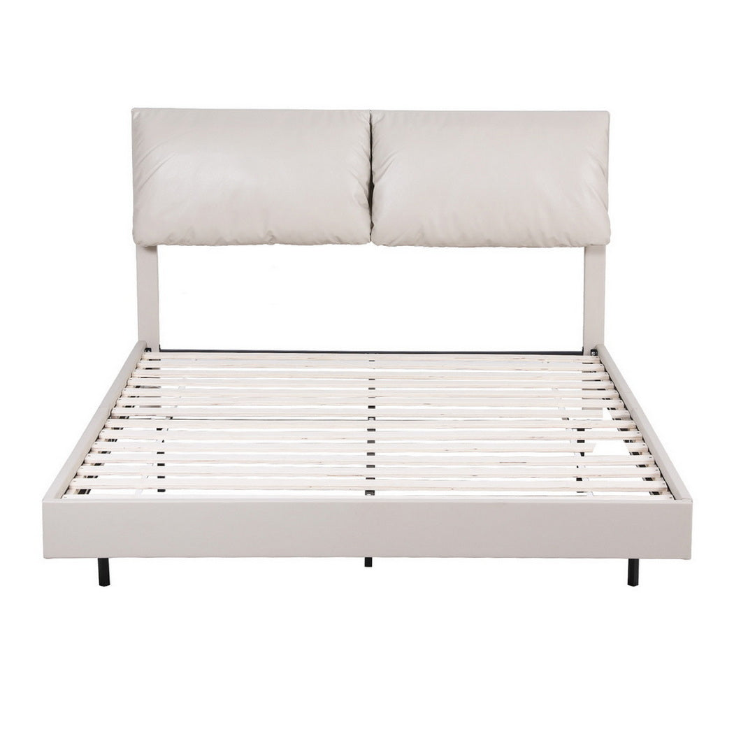 Artiss Queen Bed Frame RGB LED Floating Beds Adjustable Headboard Beige White-Furniture &gt; Bedroom &gt; Beds &amp; Bed Frames-PEROZ Accessories